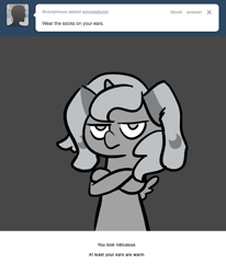 Size: 666x809 | Tagged: safe, artist:egophiliac, princess luna, alicorn, pony, clothes, filly, monochrome, moonstuck, socks, solo, unamused, woona, younger