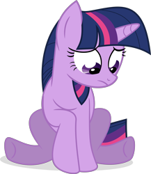 Size: 5822x6704 | Tagged: safe, artist:aureai, twilight sparkle, pony, unicorn, absurd resolution, eyelashes, female, horn, looking down, multicolored hair, sad, simple background, sitting, solo, transparent background, vector
