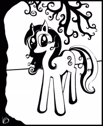 Size: 2000x2457 | Tagged: safe, artist:weepingangle, earth pony, pony, black and white, female, grayscale, mare, monochrome, solo, tree