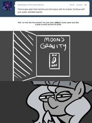 Size: 666x892 | Tagged: safe, artist:egophiliac, princess luna, alicorn, pony, cartographer's cap, filly, grayscale, hat, monochrome, moonstuck, off, on, solo, switch, this will end in tears and/or death, tumblr, woona, woonoggles, younger