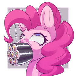 Size: 1000x1000 | Tagged: safe, artist:kaikoinu, pinkie pie, pony, eating, food, gentlemen, maki, setsubun, silly, silly pony, solo, sushi, that pony sure does love sushi