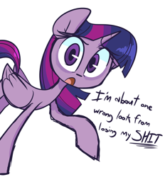 Size: 1118x1203 | Tagged: safe, artist:lilboulder, twilight sparkle, twilight sparkle (alicorn), alicorn, pony, dialogue, female, looking at you, mare, simple background, solo, vulgar, white background