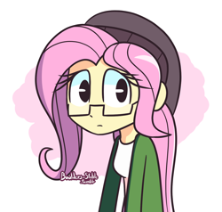 Size: 1280x1218 | Tagged: safe, artist:lilboulder, fluttershy, equestria girls, female, hat, hipster, hipstershy, signature, solo