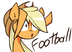 Size: 1120x808 | Tagged: safe, artist:lilboulder, applejack, earth pony, pony, :o, american football, bust, dialogue, female, john madden, mare, meme, open mouth, simple background, solo, sports, white background