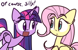 Size: 2000x1280 | Tagged: safe, artist:lilboulder, fluttershy, twilight sparkle, twilight sparkle (alicorn), alicorn, pegasus, pony, cute, dialogue, duo, female, horn, looking at each other, mare, open mouth, shyabetes, simple background, twiabetes, white background, wings