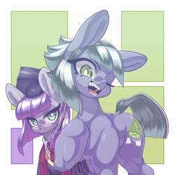 Size: 3500x3500 | Tagged: safe, artist:kaikoinu, limestone pie, maud pie, earth pony, pony, rock solid friendship, female, graduation cap, hat, lidded eyes, looking at you, mare, one eye closed, open mouth, pie sisters, siblings, sisters, smiling