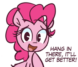Size: 812x696 | Tagged: safe, artist:lilboulder, pinkie pie, earth pony, pony, cute, dialogue, diapinkes, female, looking at you, mare, motivational, positive message, positive ponies, simple background, smiling, solo, talking to viewer, white background, wholesome