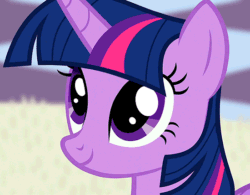 Size: 550x428 | Tagged: safe, artist:anonshy, edit, screencap, twilight sparkle, twilight sparkle (alicorn), alicorn, pony, princess twilight sparkle (episode), animated, cute, dilated pupils, eye shimmer, eye shimmer edit, female, looking up, mare, smiling, solo, twiabetes