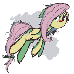 Size: 1280x1280 | Tagged: safe, artist:lilboulder, fluttershy, pegasus, pony, abstract background, disheveled, female, looking at you, mare, messy mane, solo