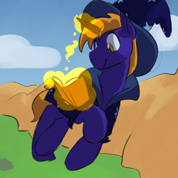 Size: 700x700 | Tagged: safe, artist:goat train, oc, oc only, oc:star bright, pony, book, colored sketch, commission, cosmic wizard, macro, magic, male, mega giant, reading, solo, stallion, telekinesis