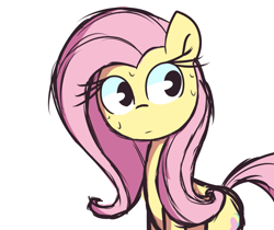 Size: 1035x870 | Tagged: safe, artist:lilboulder, fluttershy, pegasus, pony, female, looking away, simple background, solo, sweat, white background