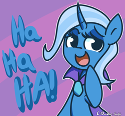 Size: 1280x1195 | Tagged: safe, artist:lilboulder, trixie, pony, unicorn, cape, clothes, laughing, lidded eyes, open mouth, solo, trixie's cape