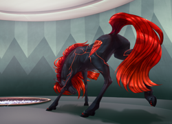 Size: 1280x922 | Tagged: safe, artist:dementra369, oc, oc only, oc:obsidian blossom, crystal pony, pony, female, hoers, mare, plot, red and black oc, solo, ych result