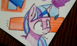 Size: 1280x768 | Tagged: safe, artist:post-it, twilight sparkle, pony, abstract background, colored sketch, signature, sketch, solo, traditional art, watercolor painting