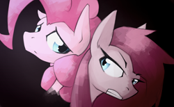 Size: 3636x2236 | Tagged: safe, artist:queenbloodysky, pinkie pie, earth pony, pony, duality, female, mare, pink coat, pink mane, pinkamena diane pie