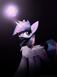 Size: 1919x2582 | Tagged: safe, artist:queenbloodysky, twilight sparkle, twilight sparkle (alicorn), alicorn, pony, dark, female, glow, magic, mare, mask, solo