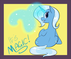 Size: 843x700 | Tagged: safe, artist:goat train, trixie, pony, both cutie marks, female, magic, plot, rear view, solo, text