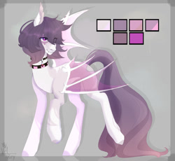 Size: 1024x943 | Tagged: safe, artist:velirenrey, oc, oc only, bat pony, pony, bat pony oc, collar, eye clipping through hair, hair over one eye, reference sheet, solo