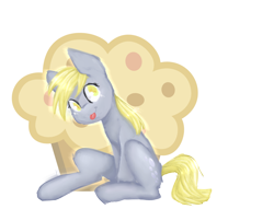 Size: 5931x4536 | Tagged: safe, artist:derpwave, artist:punbun4fun, derpy hooves, pegasus, pony, :p, female, food, mare, mlem, muffin, silly, simple background, sitting, solo, tongue out, transparent background