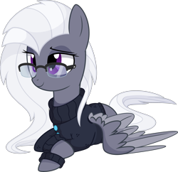 Size: 5500x5332 | Tagged: safe, artist:aureai, oc, oc only, oc:aureai gray, pegasus, pony, .svg available, absurd resolution, clothes, female, glasses, happy, lidded eyes, mare, prone, raised eyebrow, simple background, smiling, smug, solo, spread wings, sweater, transparent background, vector