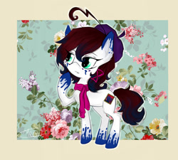 Size: 829x747 | Tagged: safe, artist:spurfmeow, oc, oc only, earth pony, pony, clothes, female, hat, hoof over mouth, mare, scarf, solo