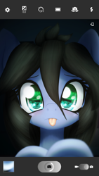 Size: 1600x2844 | Tagged: safe, artist:an-m, oc, oc only, oc:reflect decrypt, earth pony, pony, blushing, camera, camera shot, looking at you, phone screen, selfie, solo, tongue out