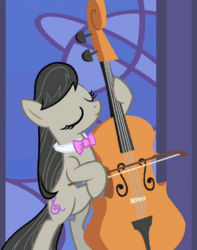 Size: 284x360 | Tagged: safe, screencap, octavia melody, earth pony, pony, season 1, the best night ever, animated, artifact, bipedal, bowtie, cello, cropped, eyes closed, female, gif, hoof hold, mare, musical instrument, smiling, solo, standing