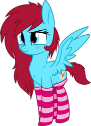 Size: 4373x6000 | Tagged: safe, artist:aureai, derpibooru exclusive, oc, oc only, oc:autumn moon, pegasus, pony, absurd resolution, blushing, chest fluff, clothes, ear fluff, female, happy, lidded eyes, mare, nose wrinkle, simple background, smiling, socks, solo, spread wings, striped socks, transparent background, vector, wings