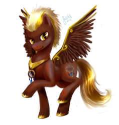 Size: 893x941 | Tagged: safe, artist:enigmatia, oc, oc only, oc:dream weaver, pegasus, pony, commission, dreamcatcher, looking at you, male, necklace, raised hoof, raised leg, signature, simple background, smiling, smirk, solo, spread wings, stallion, transparent background