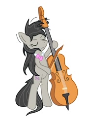 Size: 608x871 | Tagged: safe, artist:nimbostratus, octavia melody, earth pony, pony, 100, background pony, bed mane, bipedal, bowtie, cello, eyes closed, featureless crotch, female, frown, headbang, hilarious in hindsight, hoof hold, mare, messy mane, milestone, morning ponies, music, musical instrument, photoshop, simple background, solo, standing, white background