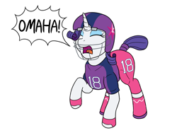 Size: 1000x750 | Tagged: safe, artist:mkogwheel, rarity, pony, unicorn, american football, eyes closed, female, helmet, mare, omaha, simple background, solo, white background