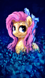 Size: 2250x3838 | Tagged: safe, artist:thefloatingtree, fluttershy, pegasus, pony, abstract background, bust, female, mare, portrait, solo