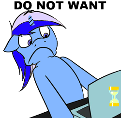 Size: 500x488 | Tagged: artist needed, source needed, safe, minuette, pony, unicorn, 1000 hours in ms paint, 1000 hours in paint.net, caption, computer, cutie mark, do not want, english, female, mare, paint.net, reaction image, simple background, solo, transparent background