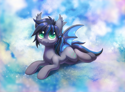 Size: 4550x3350 | Tagged: safe, artist:dawnfire, oc, oc only, oc:midnight aegis, bat pony, pony, abstract background, absurd file size, absurd resolution, bust, commission, cute, male, portrait, prone, solo, stallion