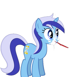 Size: 575x632 | Tagged: artist needed, source needed, safe, edit, minuette, pony, unicorn, brush, female, mare, messy, paint.net, simple background, solo, toothbrush, toothpaste, transparent background