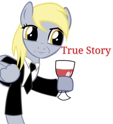 Size: 370x404 | Tagged: dead source, safe, artist:fim-derpy-hooves, derpy hooves, pegasus, pony, clothes, female, mare, meme, reaction image, simple background, solo, suit, true story, white background