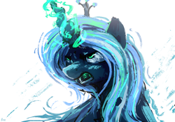 Size: 2412x1674 | Tagged: safe, artist:thefloatingtree, queen chrysalis, changeling, changeling queen, atg 2018, female, newbie artist training grounds, simple background, solo