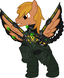 Size: 3000x3660 | Tagged: safe, artist:brisineo, oc, oc only, oc:colonel autumn leaf, pegasus, pony, fallout equestria, armor, battle saddle, enclave armor, energy weapon, grand pegasus enclave, magical energy weapon, male, power armor, rearing, simple background, transparent background, vector