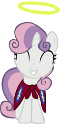 Size: 1877x3787 | Tagged: safe, artist:gurugrendo, sweetie belle, pony, unicorn, stare master, 200, cape, clothes, cmc cape, cute, diasweetes, dubs, female, filly, halo, happy, photoshop, simple background, solo, transparent background