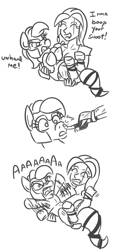 Size: 370x790 | Tagged: safe, artist:jargon scott, oc, oc only, human, pony, armor, boop, comic, non-consensual booping, rage