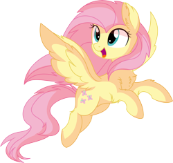 Size: 7086x6687 | Tagged: safe, artist:aureai-sketches, artist:cyanlightning, fluttershy, pegasus, pony, .svg available, absurd resolution, chest fluff, cute, ear fluff, female, flying, mare, open mouth, shyabetes, simple background, smiling, spread wings, transparent background, vector, wings