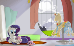 Size: 3200x2000 | Tagged: safe, artist:valcron, rarity, sweetie belle, pony, unicorn, blank flank, cute, diasweetes, duo, duo female, female, filly, foal, high res, mare, raribetes, sleeping