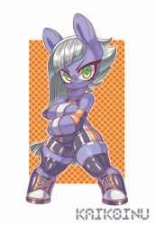 Size: 2064x3000 | Tagged: safe, artist:kaikoinu, limestone pie, pony, bipedal, clothes, converse, crossed arms, female, latex, looking at you, mare, shoes, simple background, solo, standing, white background, wrestler