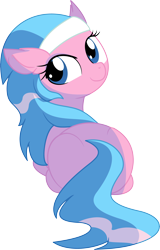 Size: 4793x7510 | Tagged: safe, artist:aureai-sketches, artist:cyanlightning, aloe, earth pony, pony, absurd resolution, back, cute, ear fluff, female, headband, looking back, mare, ponyloaf, prone, rear view, simple background, sitting, solo, transparent background, vector