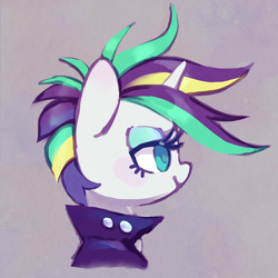 Size: 750x750 | Tagged: safe, artist:dawnfire, rarity, pony, unicorn, it isn't the mane thing about you, alternate hairstyle, bust, clothes, female, jacket, leather jacket, lidded eyes, mare, portrait, profile, raripunk, simple background, smiling, solo