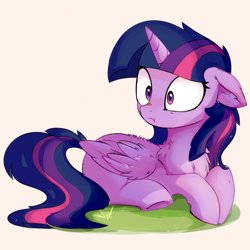 Size: 1039x1039 | Tagged: safe, artist:aureai, twilight sparkle, twilight sparkle (alicorn), alicorn, ladybug, pony, starlight the hypnotist, spoiler:interseason shorts, :t, adorable distress, back fluff, chest fluff, coccinellidaephobia, cute, ear fluff, female, floppy ears, fluffy, folded wings, frightened, frown, grass, imminent freakout, insect on nose, leg fluff, mare, missing cutie mark, prone, scared, screaming internally, shoulder fluff, simple background, solo, surprised, this will not end well, twiabetes, twilight hates ladybugs, underhoof, when you see it, white background, wide eyes, wing fluff, wings