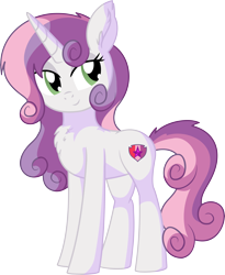 Size: 6039x7378 | Tagged: safe, artist:aureai-sketches, artist:cyanlightning, sweetie belle, pony, unicorn, .svg available, absurd resolution, chest fluff, cute, diasweetes, ear fluff, eyeshadow, female, lidded eyes, looking back, makeup, mare, older, older sweetie belle, sideways glance, simple background, smiling, solo, tail fluff, transparent background, vector