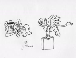 Size: 1533x1173 | Tagged: safe, artist:pixelgrip94, derpy hooves, gabby, griffon, sketch, traditional art