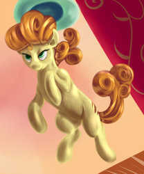 Size: 832x1000 | Tagged: safe, artist:sb, carrot top, golden harvest, earth pony, pony, colored pupils, female, floating, hat, jumping, mare, solo