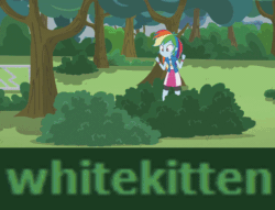 Size: 636x486 | Tagged: safe, edit, screencap, pinkie pie, rainbow dash, equestria girls, friendship games, pinkie spy (short), >shadman, abandon thread, animated, boots, bush, caption, caught, clothes, compression shorts, derpibooru, exploitable meme, gif, gotta go fast, image macro, implied porn, meme, meta, nope, reaction image, running, running away, running in place, shoes, skirt, tags, this will end in death, whitekitten